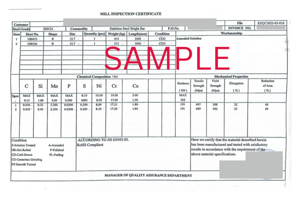 mill certificate